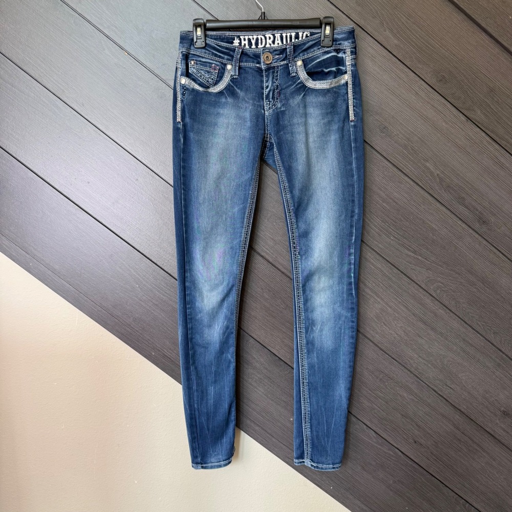 Hydraulic Women's Skinny Jeans Size 5/6 Dark Wash Low Rise Embroidered Y2K